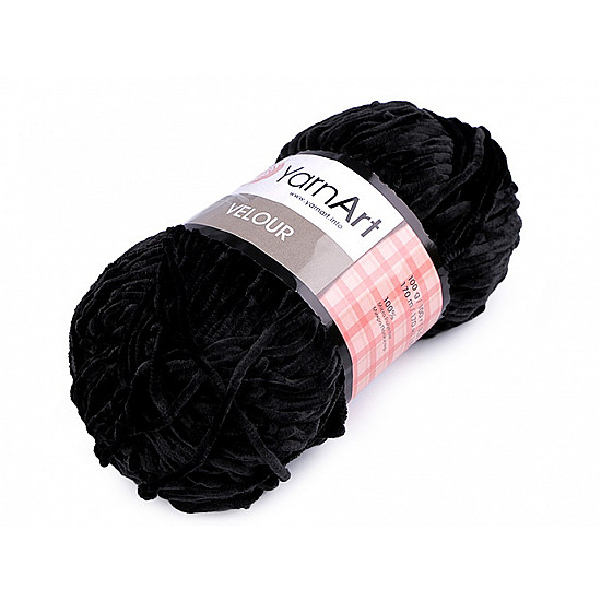Fir de tricotat plușat Velour, 100 g, negru