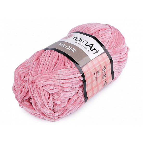 Fir de tricotat plușat Velour, 100 g, roz mediu